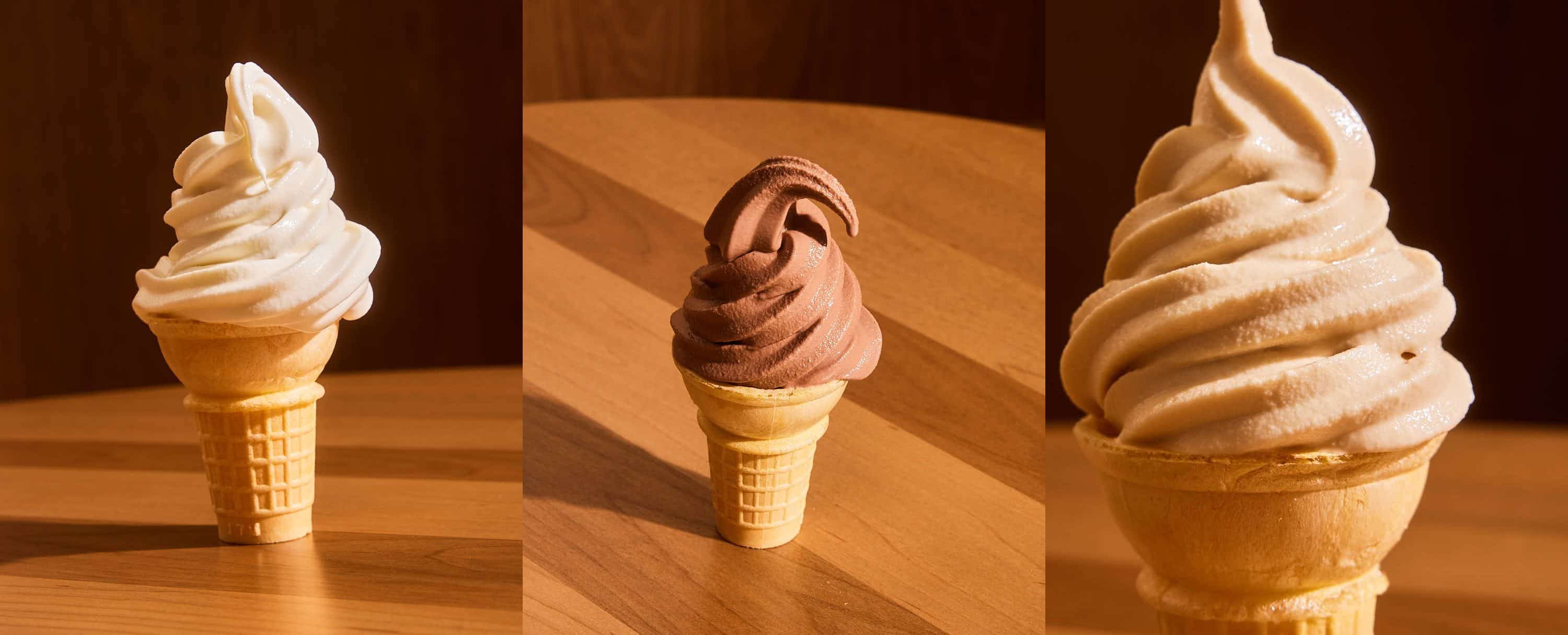 Fior di Panna, chocolate and peanut butter soft serve cones at Lulu Dae's