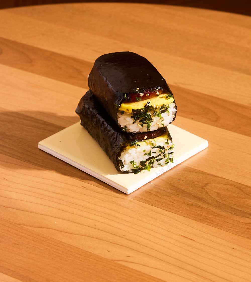 Spam musubi with baked scallion egg